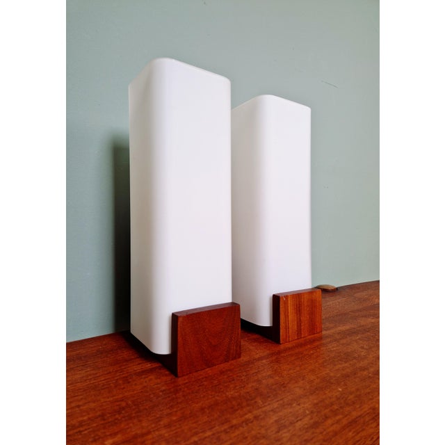 Teak and Satin White Opaline Wall Lights by Louis Kalff for Philips, 1960s, Set of 2 For Sale - Image 9 of 17