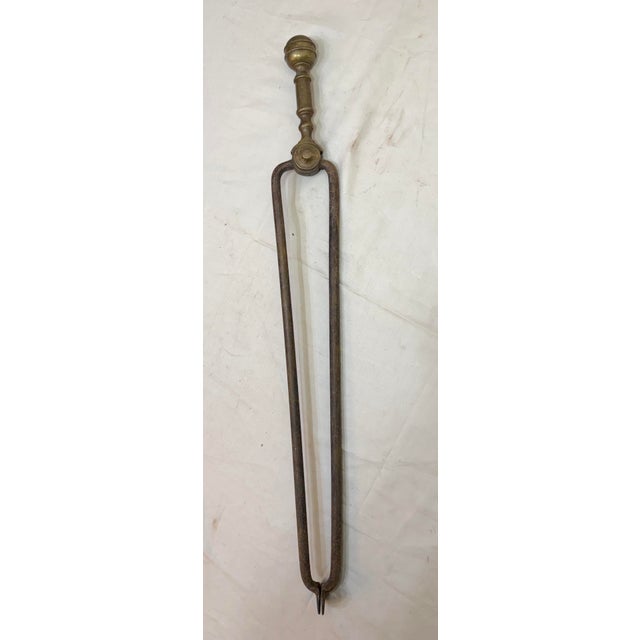 English Antique 18th Century Wrought Iron Turned Brass English Fireplace Tongs Tool 22 For Sale - Image 3 of 9