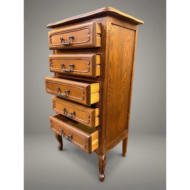 Vintage French Country Carved Oak Tallboy For Sale - Image 3 of 4