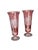 A beautiful pair of cranberry art glass vases featuring elegant acid etched palm tree decoration that evokes the romantic...