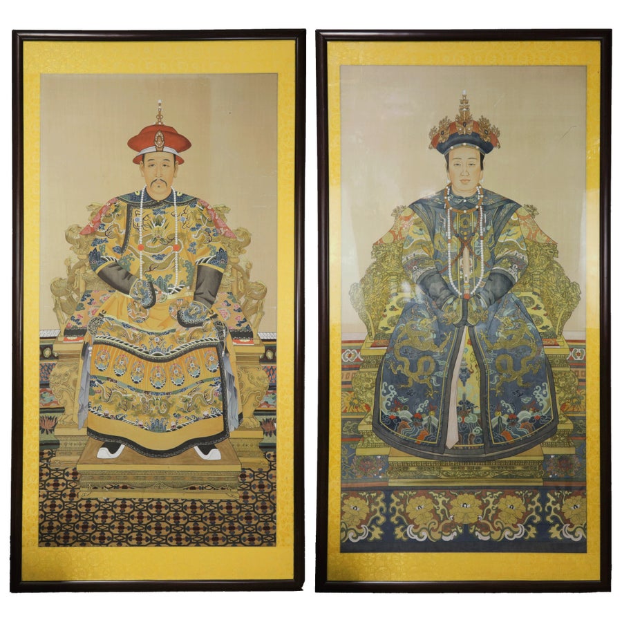 Pair of Vintage Chinese Imperial Ancestor Portraits on Silk: Qing Dynasty  Emperor \u0026 Empress | Chairish, image size:900x900