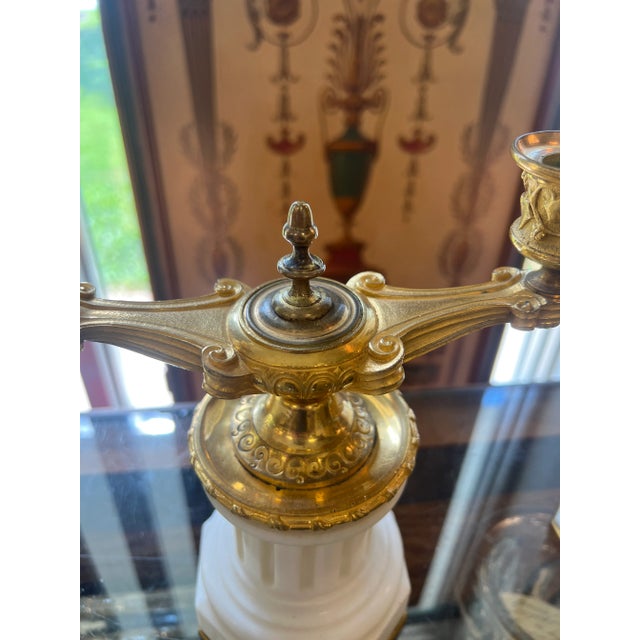 Pair, 19th Century Grand Tour Gilt Bronze & White Marble Candelabras For Sale - Image 9 of 10