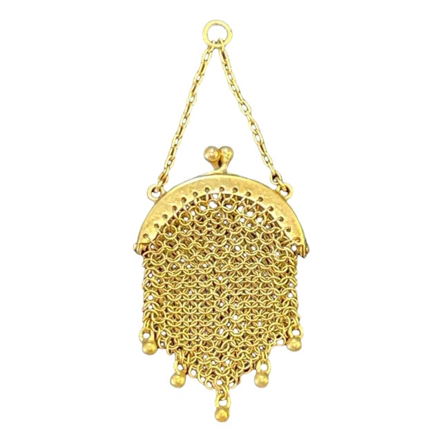 Vintage 14k Yellow Gold Chain Mesh Purse Charm Pendant For Sale