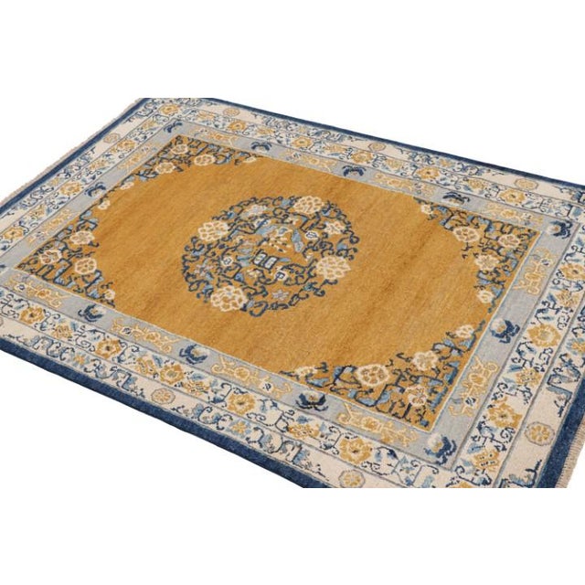 Rug & Kilim Rug & Kilim’s Twin Art Deco Inspired Rugs in Gold With Medallion and Florals For Sale - Image 4 of 7