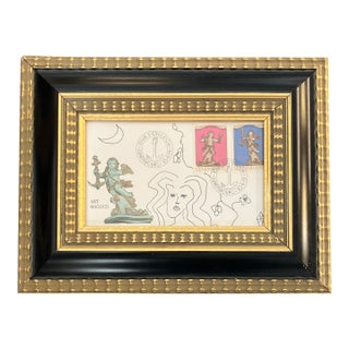 Contemporary Original Judy Henn Abstract Ink Drawing/Collage “First Day Art Rococo” Framed For Sale