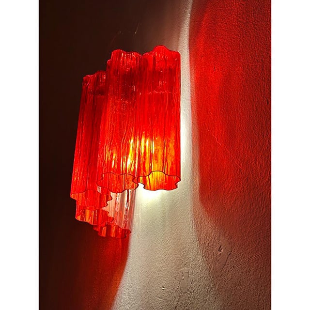 Early 21st Century Red Tronchi Murano Style Glass Wall Sconces by Simoeng, Set of 2 For Sale - Image 5 of 9