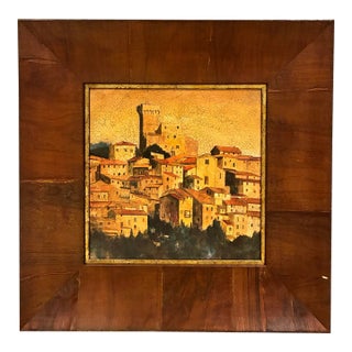 Roma Moulding Italian Tuscan Village Landscape Wall Art in Wide Wood Frame For Sale
