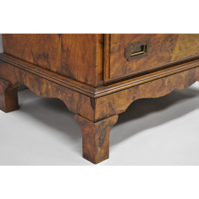 Vintage Italian Olive Wood Veneer Campaign Chest of Drawers Cabinet Side Table For Sale - Image 16 of 18