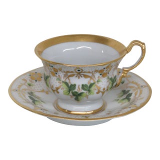 Carl Tielsch C T Germany Bone China Leaf Teacup and Saucer 4511b For Sale