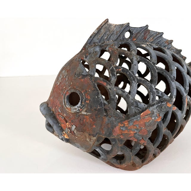 Mid Century Japanese Cast Iron Fish Lantern For Sale - Image 9 of 12