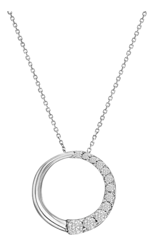 Journey Circle Diamond Pendant .90cttw 14k White Gold 16"