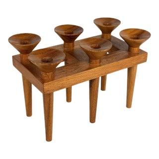 Mid-Century Danish Teak Sculptural Candelabra Candlestick Holder For Sale