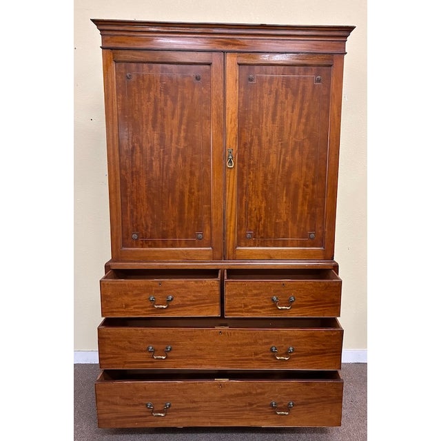 Brown Antique Solid Mahogany English Linen Cabinet Over Chest of Drawers c.1910 For Sale - Image 8 of 9