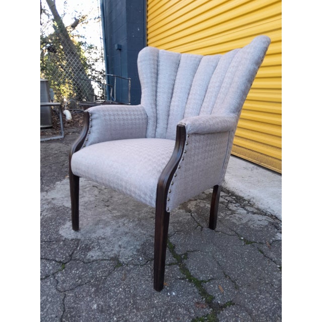 This antique chair has been completely and professionally restored and recovered in a neutral gray upholstery for the new...