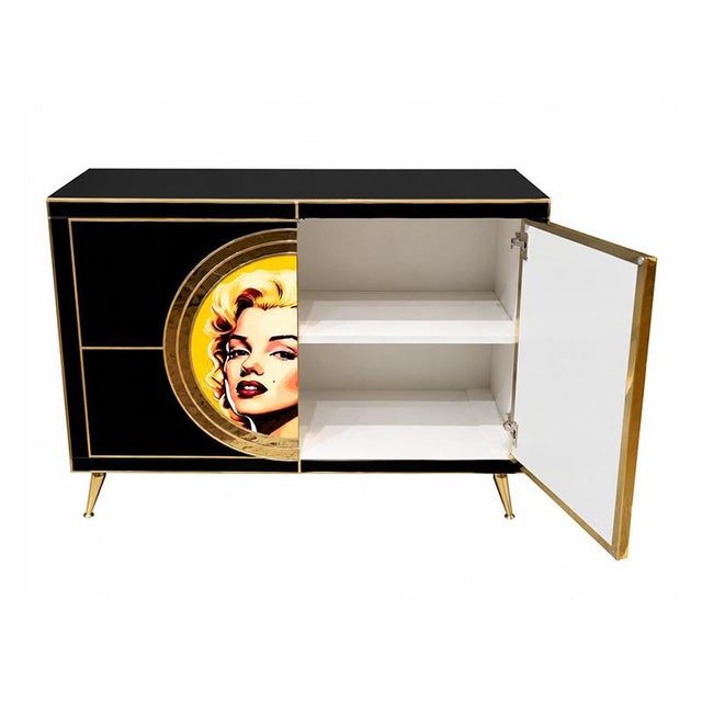1980s Marilyn Black Glass Sideboard, 1980s For Sale - Image 5 of 6