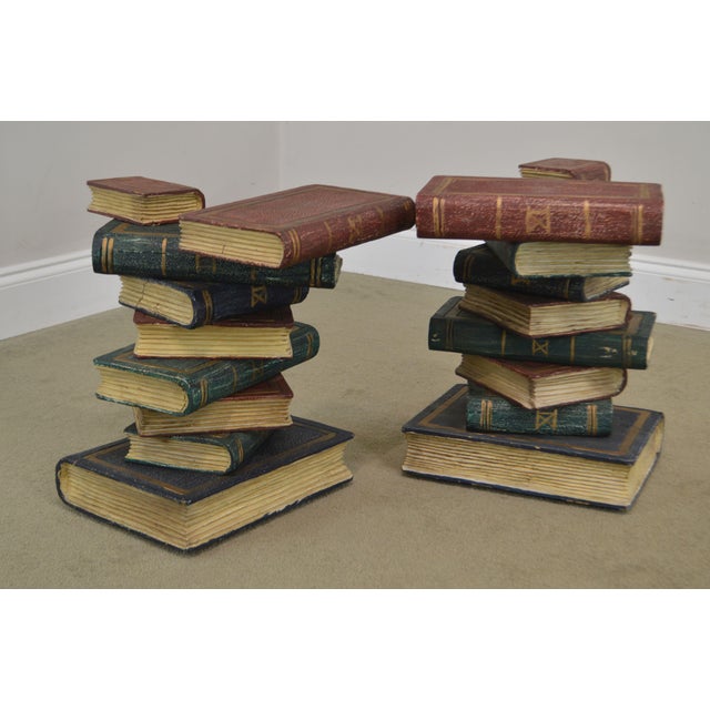 Stacked Books Carved Wood Pair End Tables Chairish