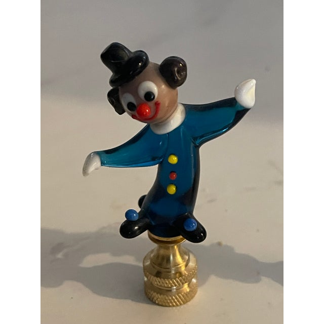 Shabby Chic 1960s Pair Art Glass Clown Lamp Finials For Sale - Image 3 of 3