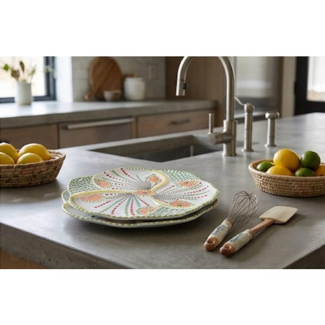 Lime Pair of Hand-Painted South African Ceramic Platters For Sale - Image 8 of 12