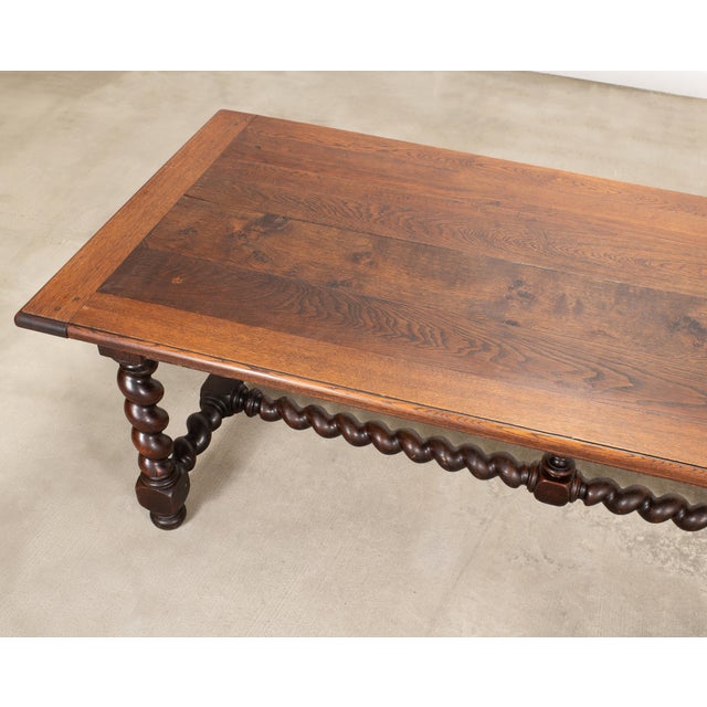 19th C. French Louis XVIII Style Oak Barley Twist Dining Table 7 Ft For Sale - Image 9 of 18