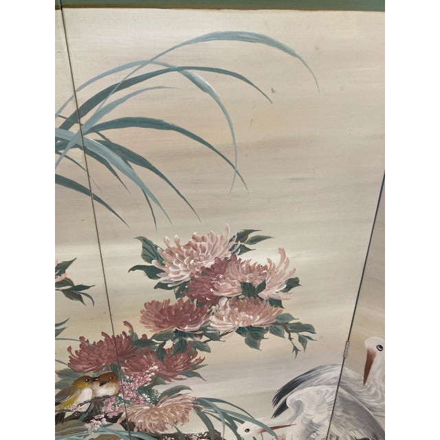 Mid-Century Modern Mid 20th Century Japanese Style Screen Hand Painted by Lucien Leinfelder For Sale - Image 3 of 11