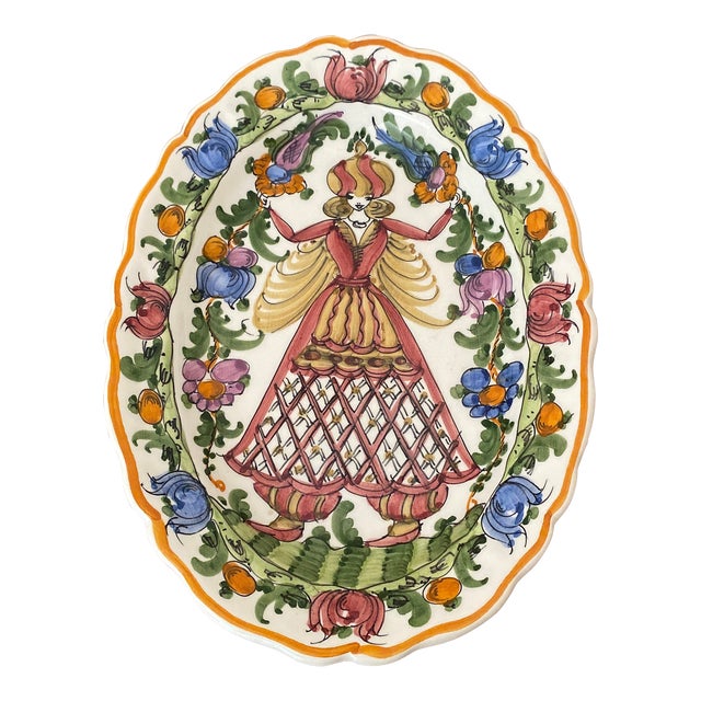 1970s Italian Pottery Hand Painted Hanging Decorative Dish For Sale