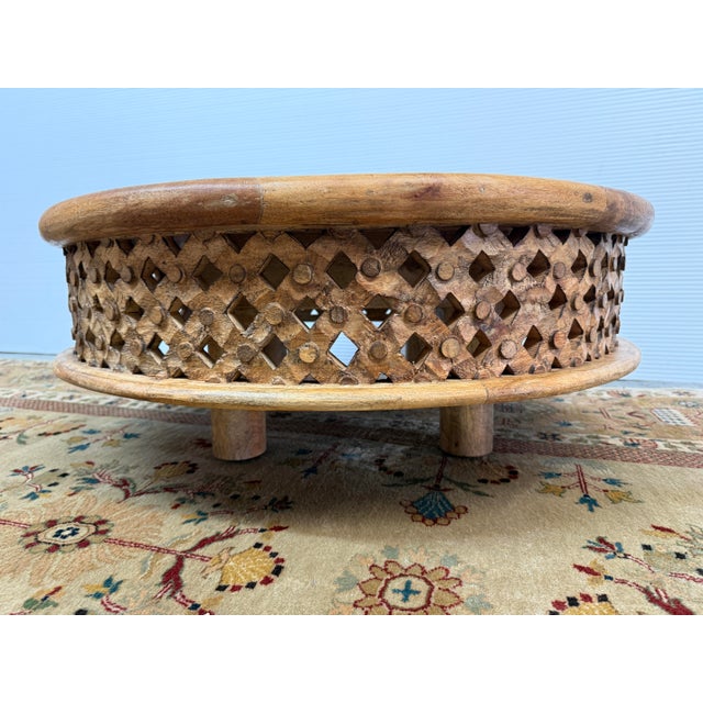 Coastal West Elm Carved Lattice Coffee Table For Sale - Image 3 of 12