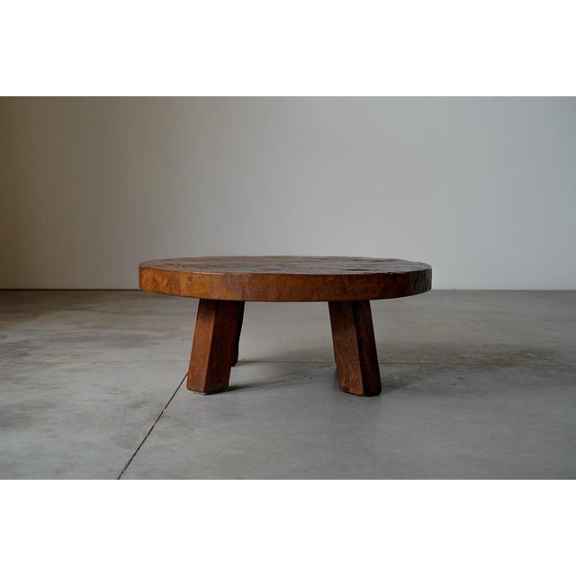 Rustic Round Oak Coffee Table, Netherlands, 1960s For Sale - Image 9 of 9