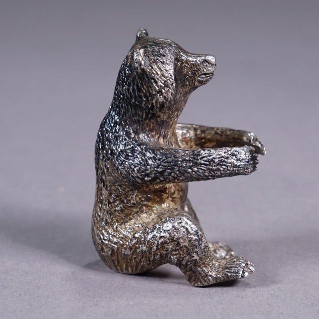 Rustic European Cast of a Sitting Bear Sterling Silver Ca. 1930s For Sale - Image 3 of 5