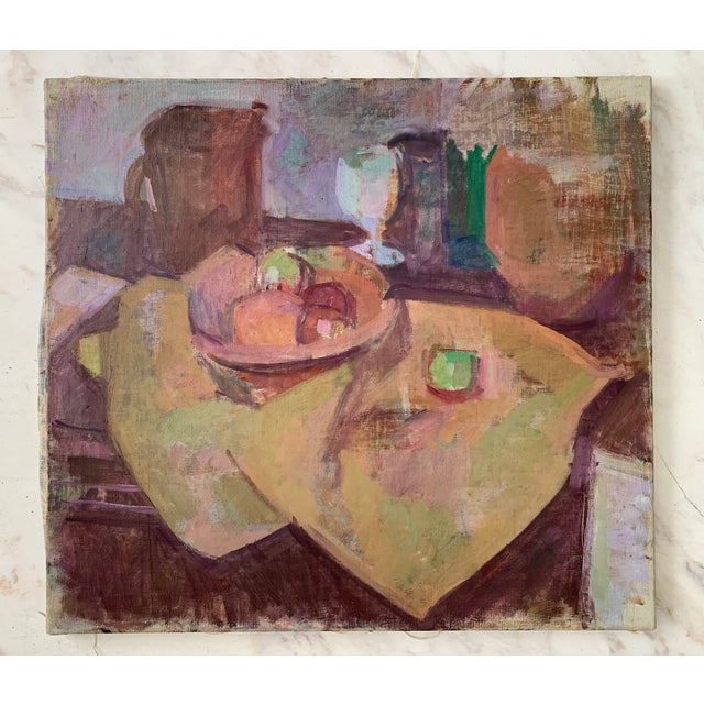 Oil on Canvas Still Life of a Kitchen Scene A serene still life by Swiss artist Kaspar Ilg, circa 1960’s. Deeply saturated...