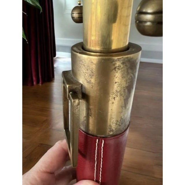 Metal 1960’s Mid-Century Modern Leather & Brass Lamp For Sale - Image 7 of 12