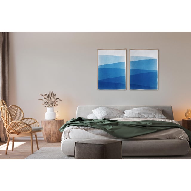 2025, Minimal Landscape of Blue Mountain Ridge, Handmade Monotype Cyanotype on Watercolor Paper by Kind of Cyan - Set of 2 For Sale - Image 9 of 10