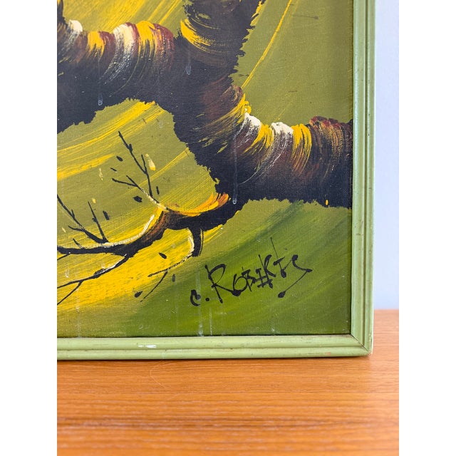 Mid-Century Modern Vintage Signed C. Roberts Mid-Century Modern Owl Painting on Canvas | Original 36" X 36" Oil | Framed For Sale - Image 3 of 5