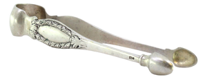 Silver Sugar Tongs with Reliefs and Monogram Cards