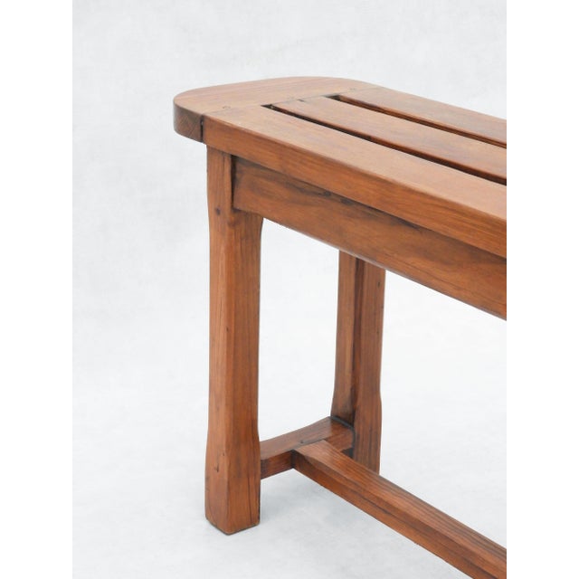 Wood Vintage French Provincial Slatted Pine Bench, 1980 For Sale - Image 7 of 9