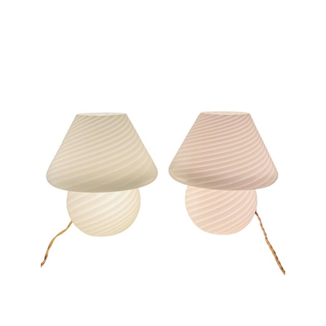 1970s Vintage Vetri Italian Murano Mushroom Glass Lamps- a Pair For Sale - Image 5 of 6