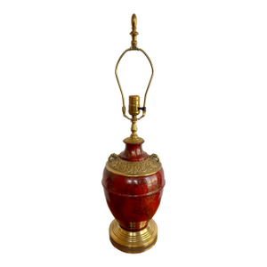 Vintage Oxblood Red Brass Relief Lamp