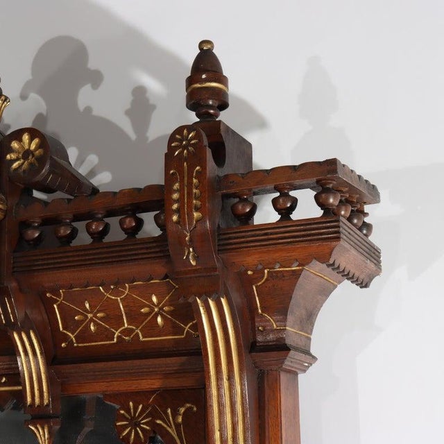 Eastlake Aesthetic Walnut Burl Hall Mirror Gilt Highlights C1870 For Sale - Image 10 of 18