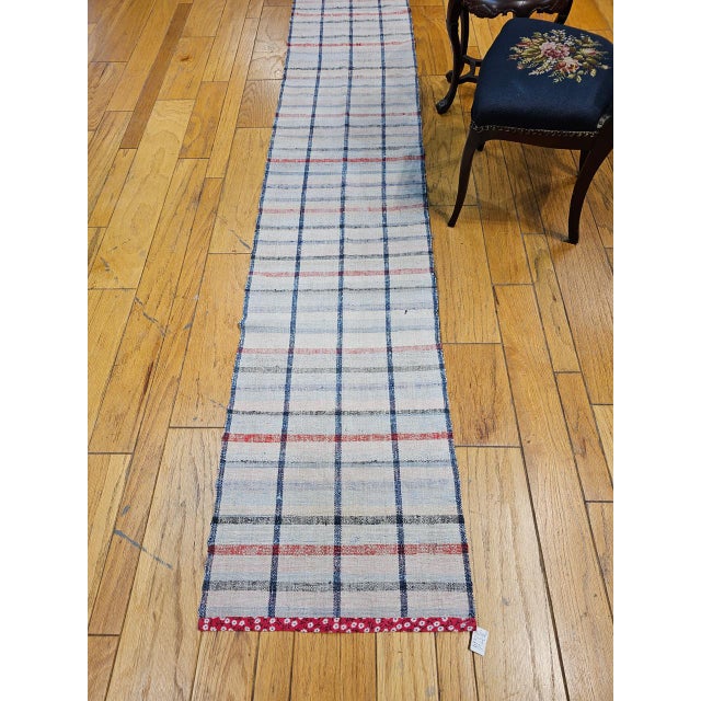 Vintage American Rag Runner, Handwoven Wool & Cotton, Indigo Stripe Pattern, 2x11 For Sale - Image 4 of 12