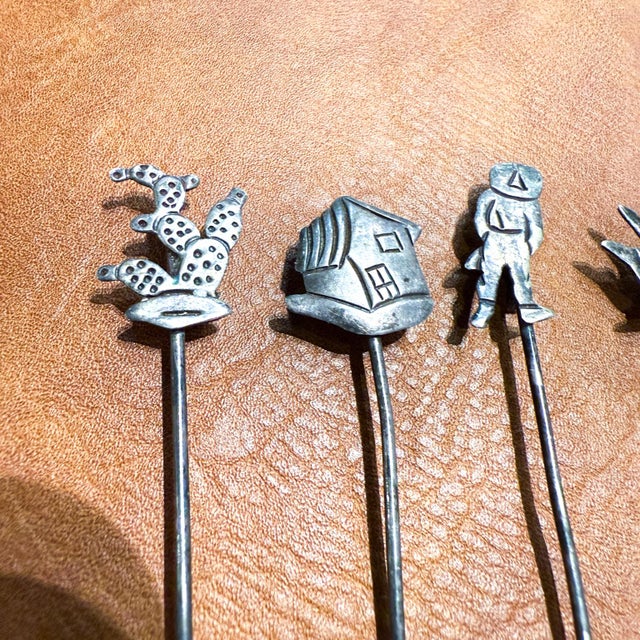 1940s 1950s Whimsical Sterling Silver Cocktail Forks Mexico For Sale - Image 5 of 10