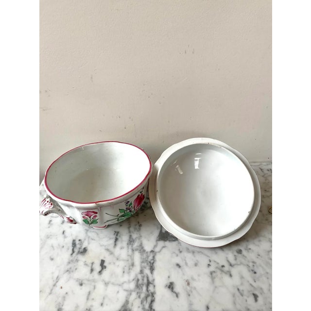 Keller & Guérin Antique French Faience Reverbere Fin Floral Tureen With Lid For Sale - Image 4 of 6