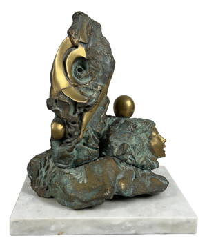 Mario Apuzzo, Abstract Face, Bronze on Marble Base, 1979