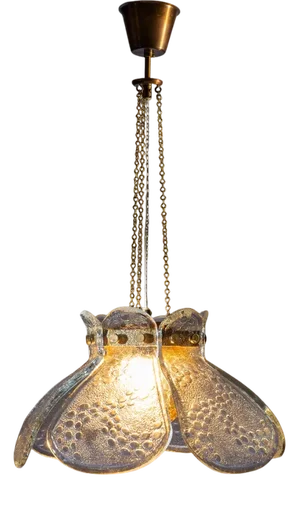 Swedish Pendant with Glass Leaf Shades and Center Shade in Amber Coloured Glass