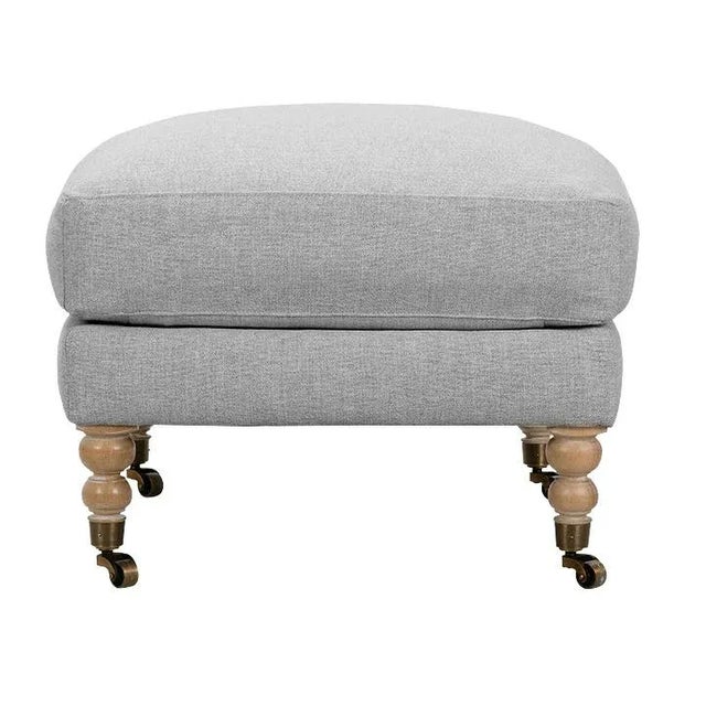 Contemporary Greta Ottoman, Stone Linen For Sale - Image 3 of 7