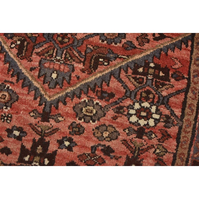 Hamedan Runner 3’6” X 9’7” Red Wool Vintage Tribal Hand-Knotted Oriental Rug For Sale - Image 4 of 14