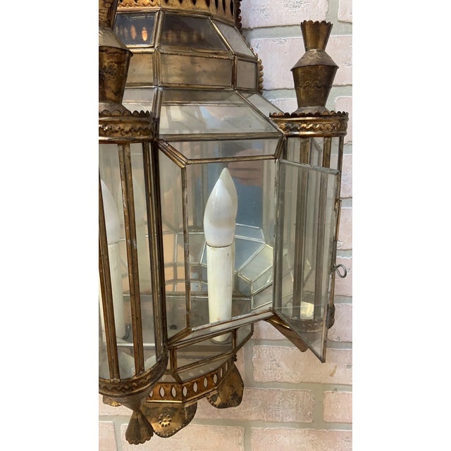 Vintage Spanish Brass with Leaded Glass Exterior Outdoor Lighting Sconce - Pair This vintage pair of Spanish exterior...