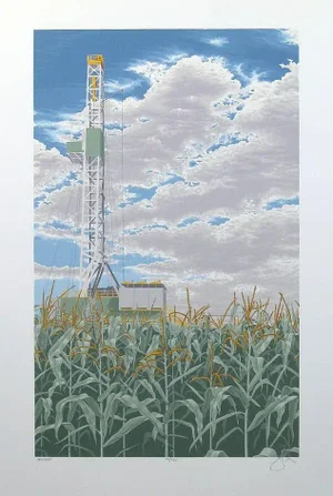 1980s "Harvest" Realist Rural Field Landscape Serigraph by Robert Rigel