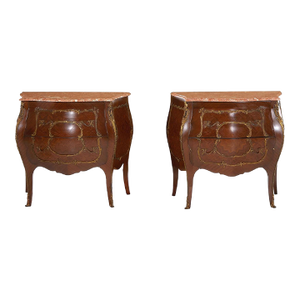Pair Louis XV Style Kingwood and Marble Top Commodes Marble Tops, 20th Century