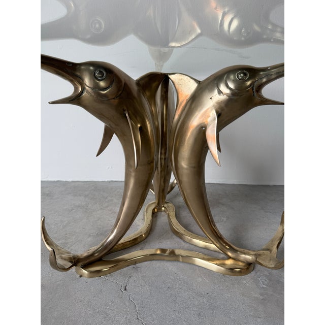Vintage Solid Brass Marlin Fish Coffee Table With Glass Top For Sale - Image 18 of 18