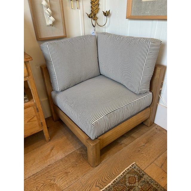 Wood Vintage Oak Corner Lounge Chair With New Upholstered Cushions For Sale - Image 7 of 15