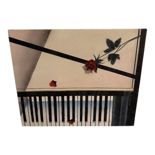 1980s Michail Prouskine Original Oil Painting of Piano For Sale